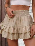 Pleated Multi-layered Lace High-waisted Shorts