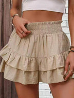 Pleated Multi-layered Lace High-waisted Shorts