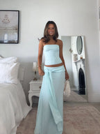 Clean Elegant Strapless Draped Skirt Set