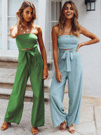 Strapless Backless Waist Cinching With Straps Waist Cutout Jumpsuits