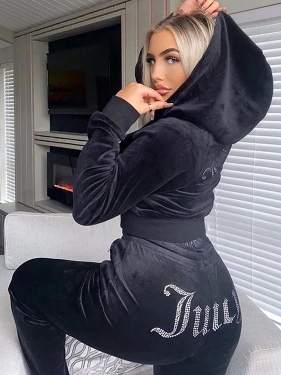 Hot Diamond Velvet Sports And Leisure Two-piece Set