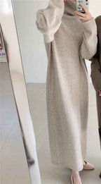 Alba Exclusive Warm Sweater Dress with Long Sleeves and Stand Up Collar Chic Silhouette Collection