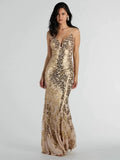 Backless Sequins Gold Parties Maxi Dresses