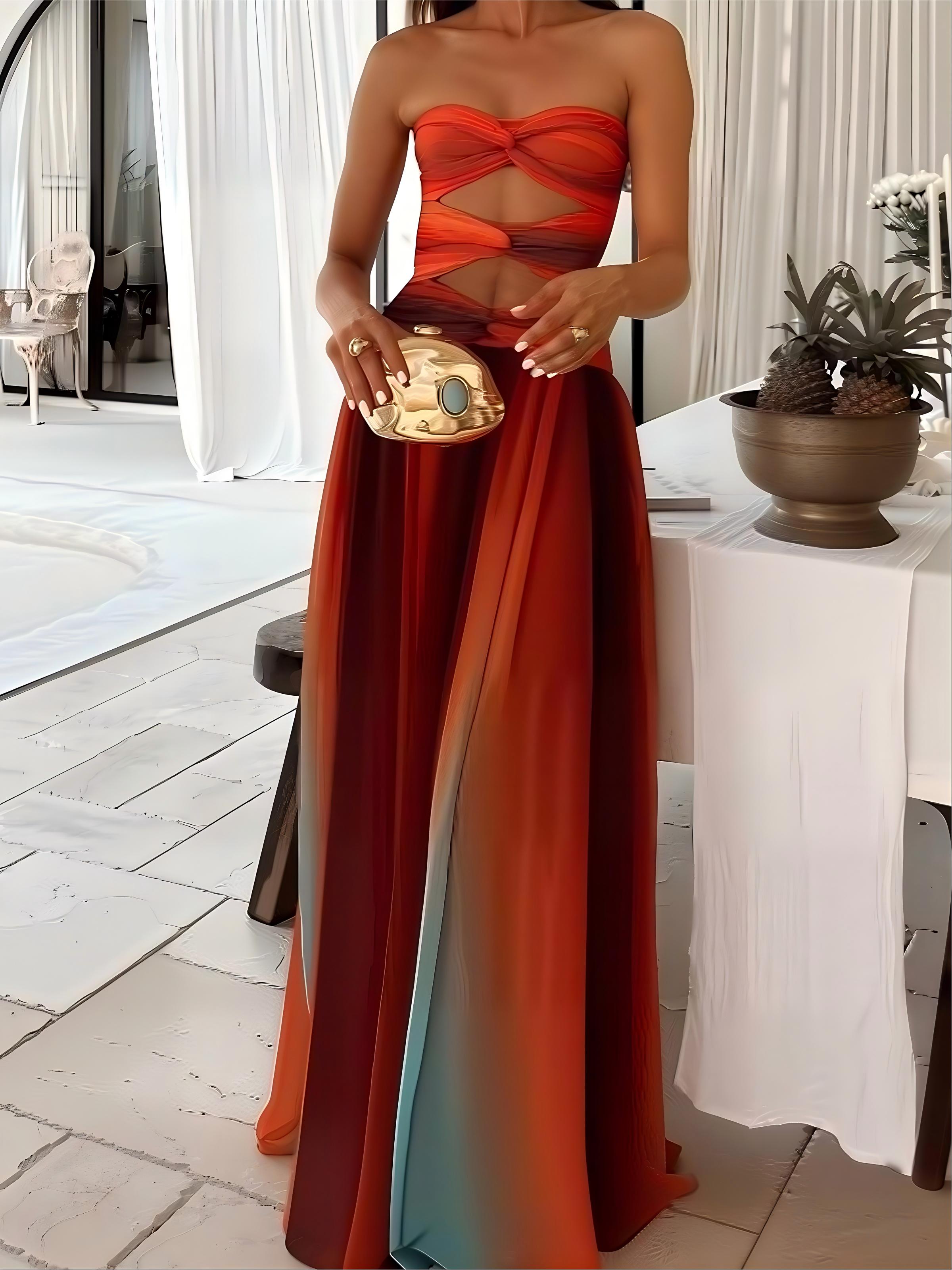 Fashionable And Sexy Gradient Color Casual Long Dress