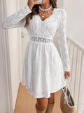 Hollow Lace Splicing Long Sleeve Mini&Short Dresses