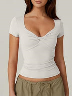V-neck Knot Slimming And Waist-cinching Short-sleeved T-shirt