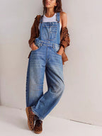 Washed Pocket Loose-fit Denim Overalls