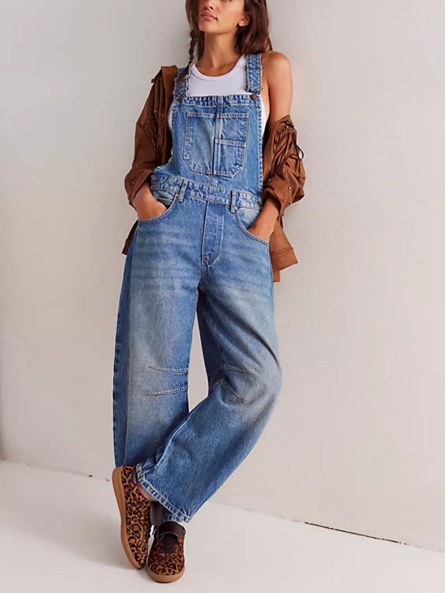 Washed Pocket Loose-fit Denim Overalls