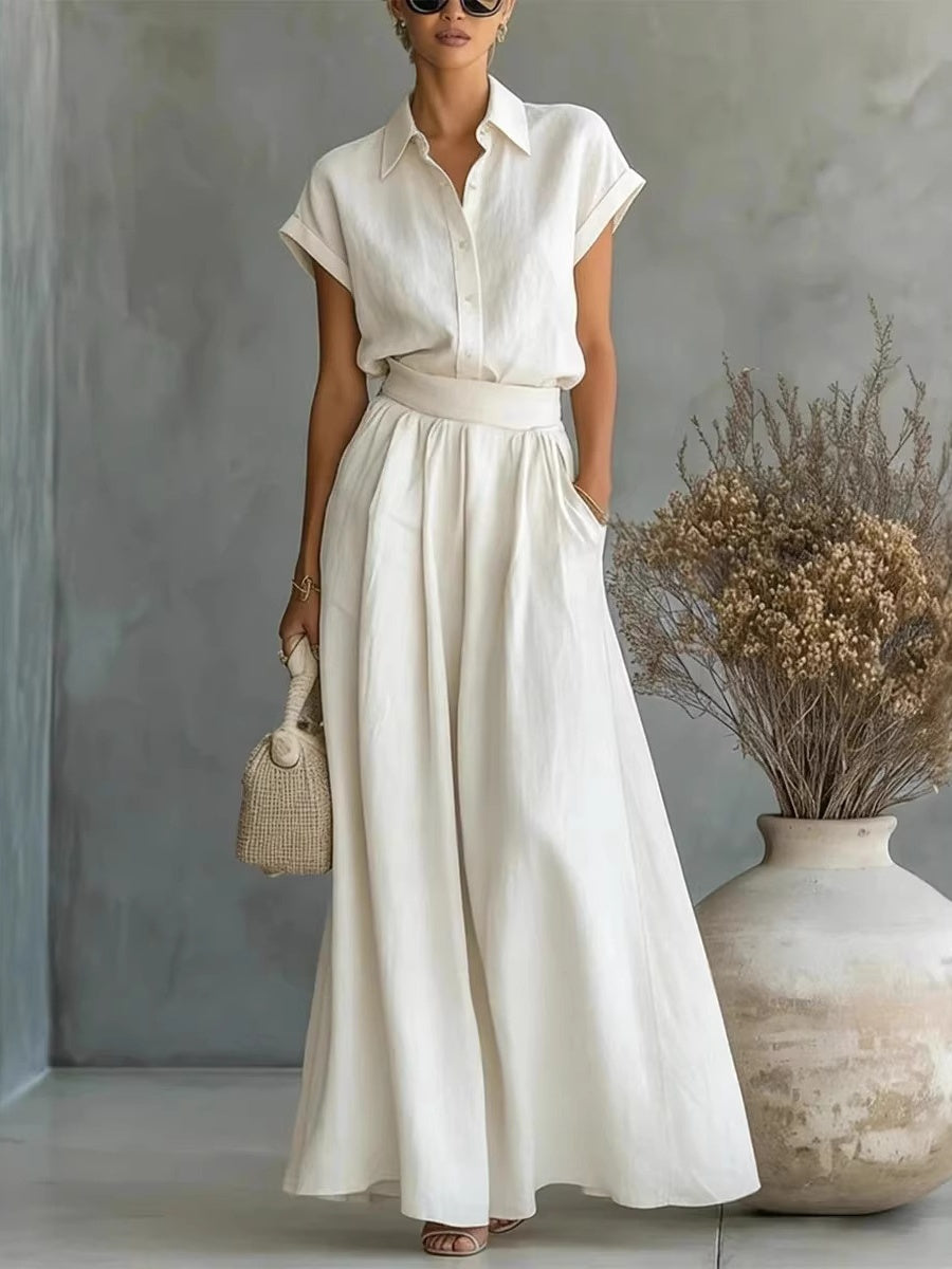 Short-sleeved Shirt Loose-fit Wide-leg Pants Set 2-piece Sets