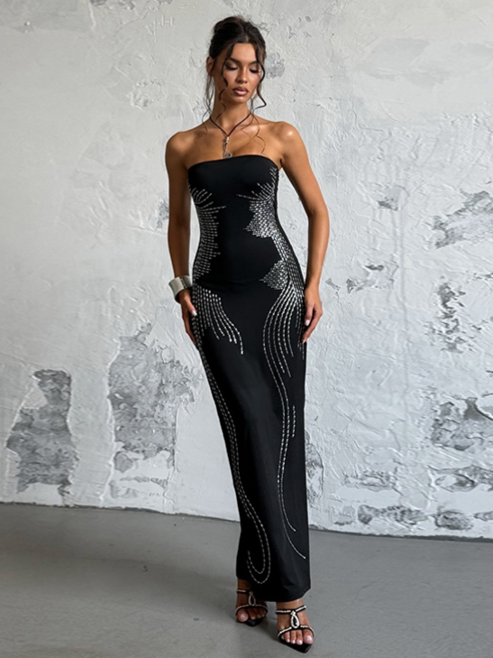 Angel Wings Slimming Rhinestone Strapless Long Dress