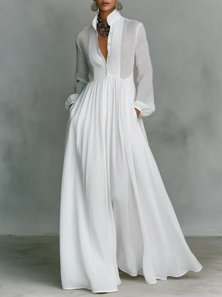 Long Sleeve Shirts Lapel Elegant Loose-fit Maxi Dresses