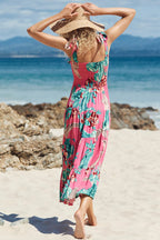 Floral Print Smocked Tie Shoulder Tiered Ruffle Maxi Dress