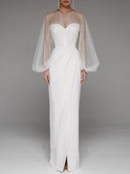 Pearl Mesh-paneled Sleeves Tube Top Maxi Dresses