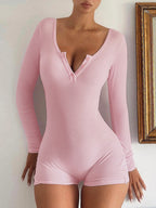 Ribbed U-neck Button Fitness Exercise Yoga Jumpsuits