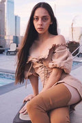 Off Shoulder Lace-Up Corset Puff Sleeve Mini Dress