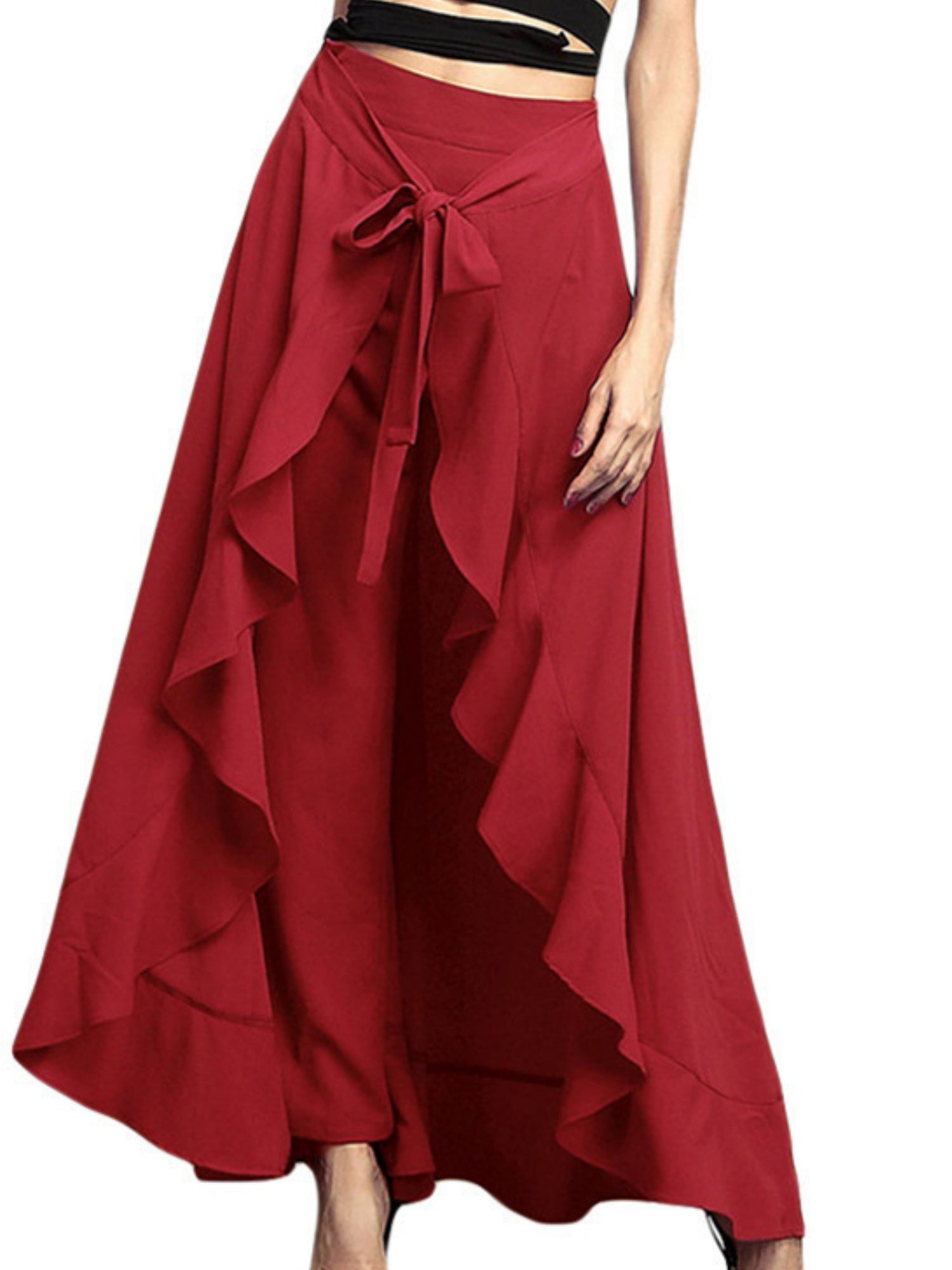 Chiffon Pleated High-waisted Ruffle Straps Yoga Pants