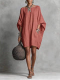 Linen-style Batwing Top, Loose-fitting Midi Dress