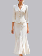 Single-breasted Three-quarter Sleeve Blazer Button-up Slit Skirt 2-piece Sets