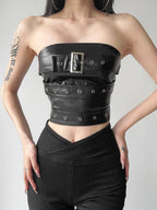 PU Leather Metal Buckle Decoration Strapless Vest