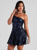 Sequins One Shoulder Sleeveless Formal Dress Parties Mini&Short Dresses