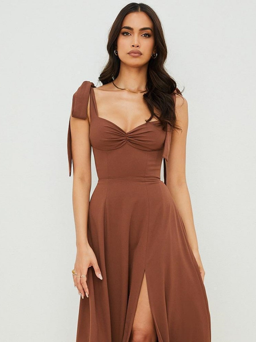 Lace Up Slit Bridesmaid Cocktail Party Maxi Dresses