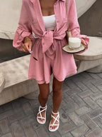 Long-sleeved Top Ruffled Shorts 2-piece Sets