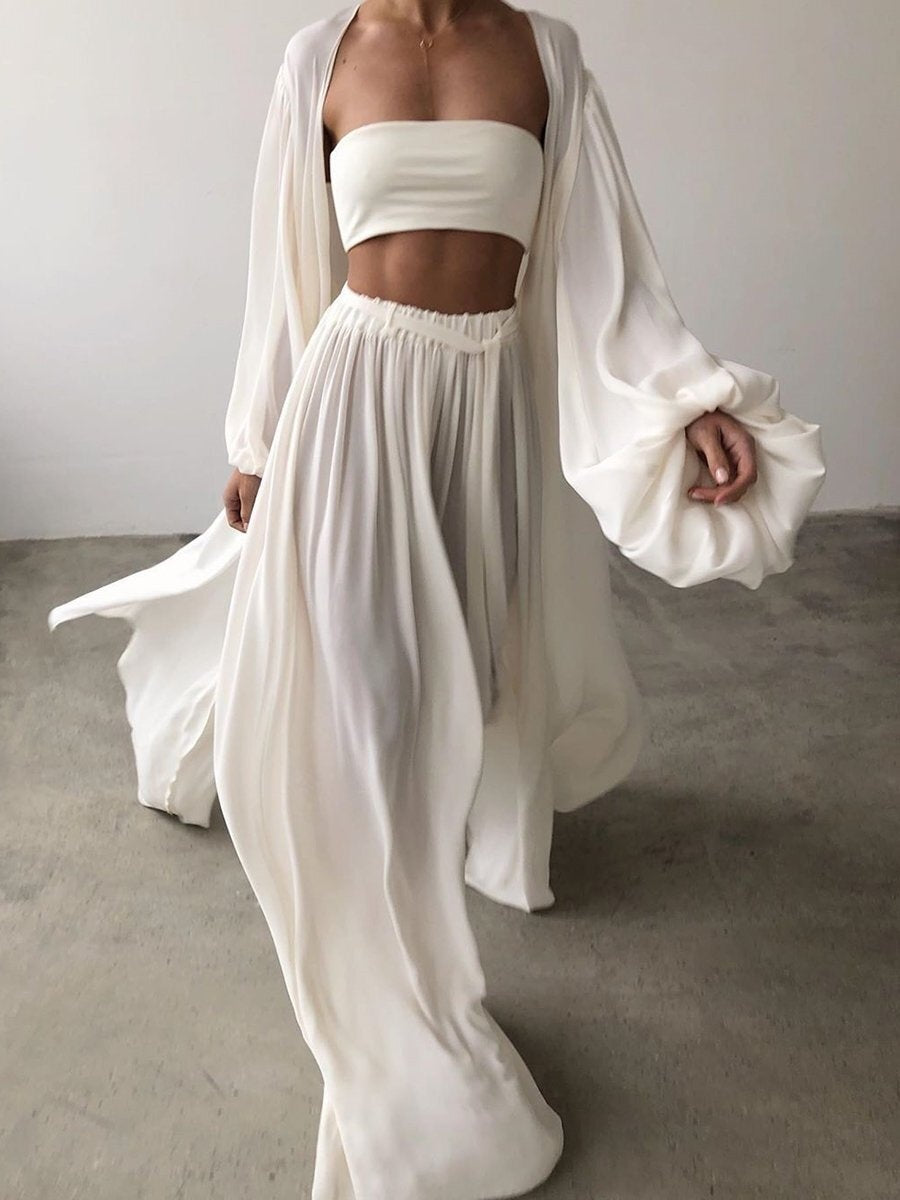 Lace-up Loose Solid Color Multi-piece Set