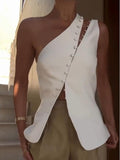 Ascent One-Shoulder Button Detail Top