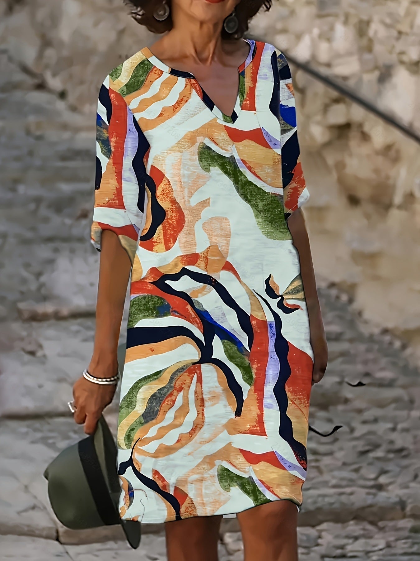 V-neck Tie-dye Multi-color Printed Dress
