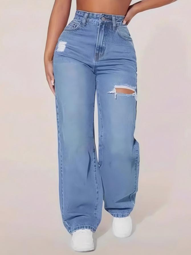 Washed Distressed Ripped Jeans