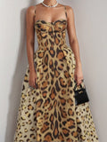 Leopard Print Spaghetti Strap Waist Maxi Dresses