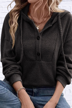 Button-Front Drawstring Hoodie