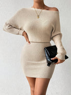 Off-shoulder Knitting Hip Tight Fit Mini&Short Dresses