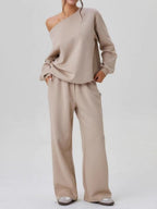 Asymmetrical Shoulder Design Sporty Casual Fashion 2-piece Sets