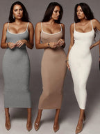Color-blocked Exposed Backpack Buttocks Camisoles Maxi Dresses