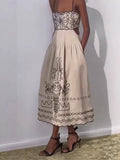 Embroidery Vacation Camisoles Bare Waist Maxi Dresses
