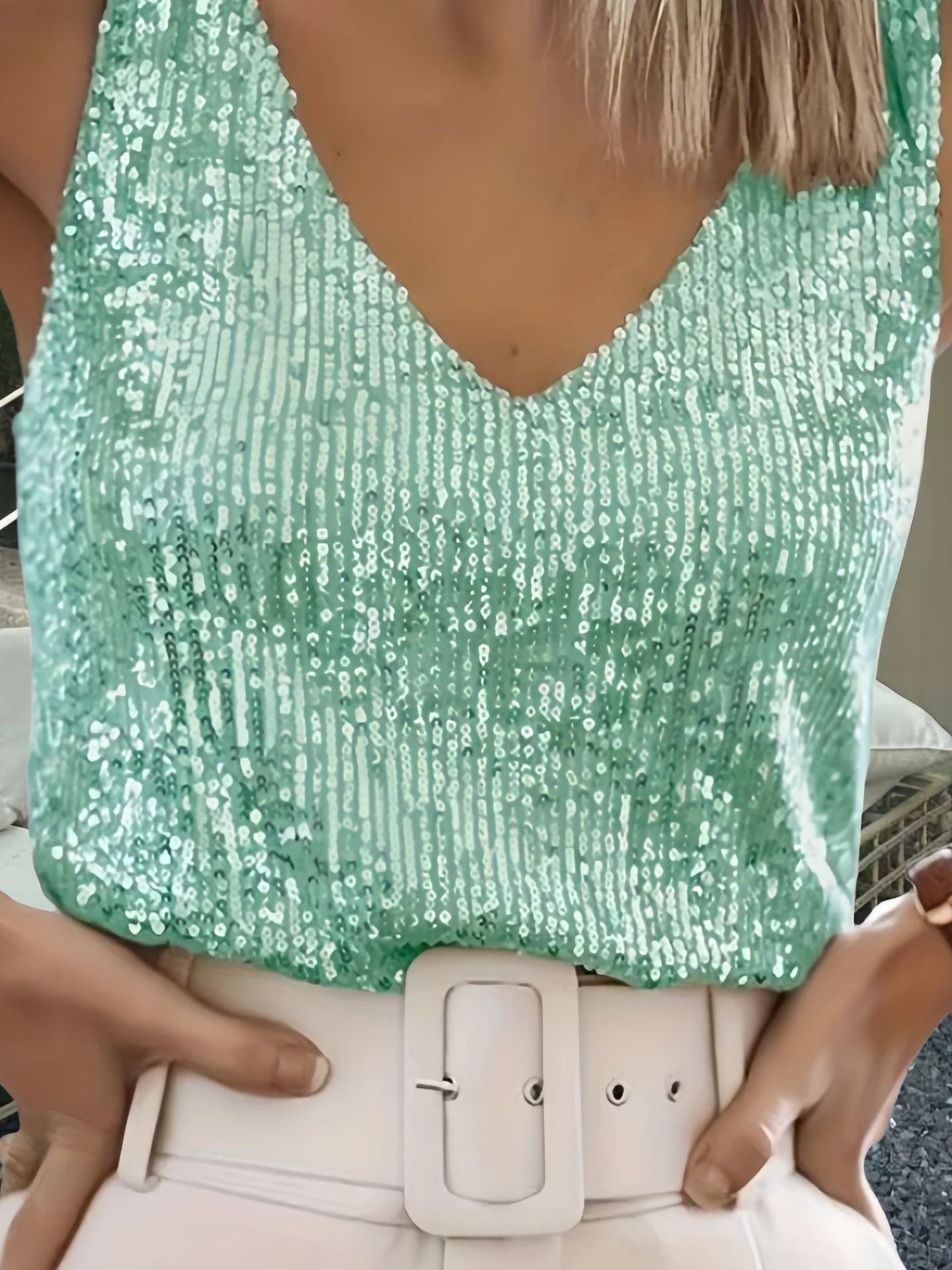 Sexy V-neck Sequined Halter Top