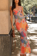 Lace Trim Floral Print Bodycon Cami Maxi Holiday Dress