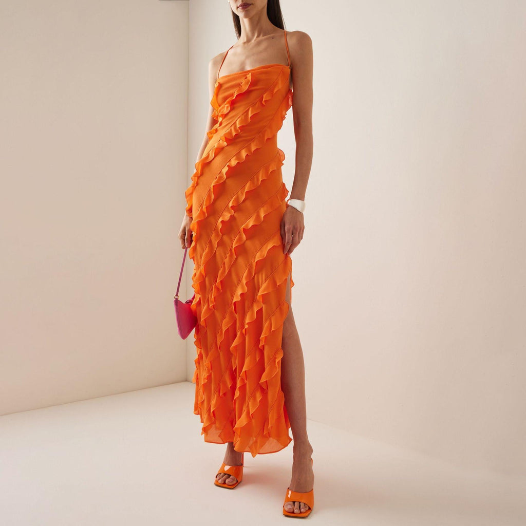 Wood Ear Slit Camisoles Formal Dress Maxi Dresses