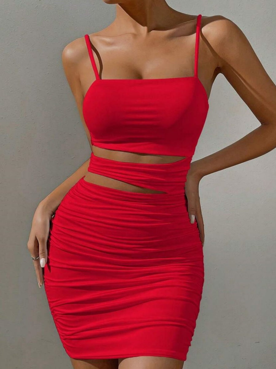Hip-hugging Tight Fit Camisoles Hollow Solid Color Mini&Short Dresses