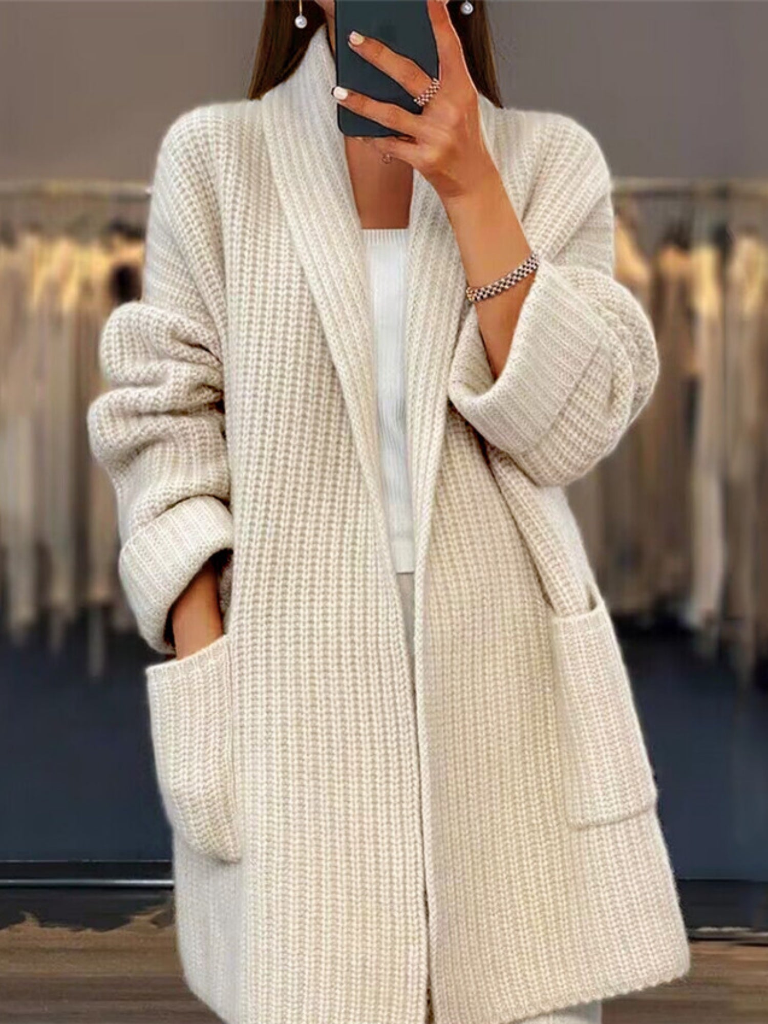 V-neck Pocket Thickened Fleece-lined Cardigans