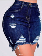 Denim Ripped Tassels Hip Wrap Short Skirt