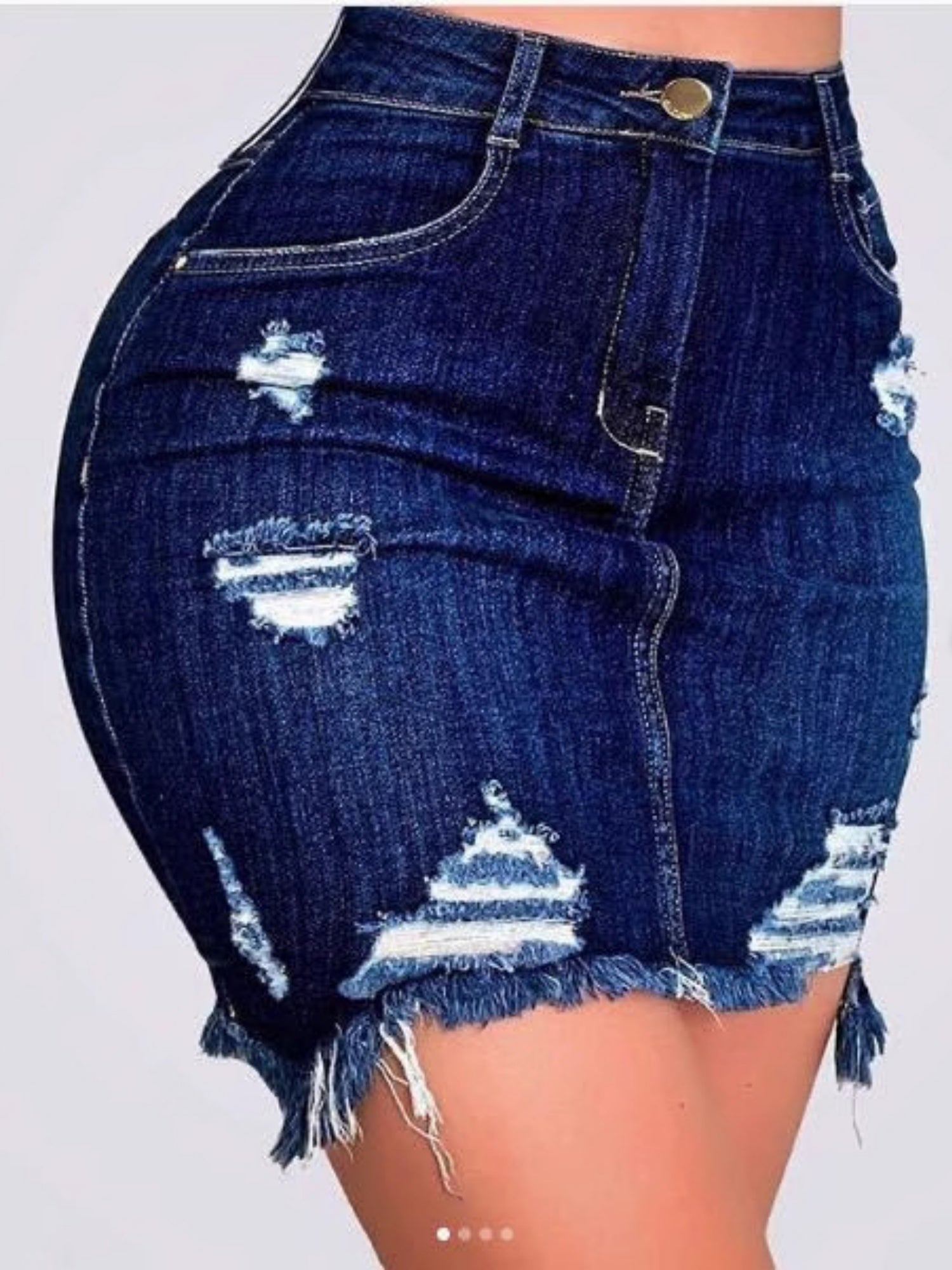 Denim Ripped Tassels Hip Wrap Short Skirt