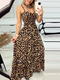 Leopard Print Spaghetti Strap Backless High-waisted And Slimming Maxi Dresses