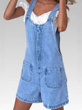 Straight-leg Denim Overalls Shorts
