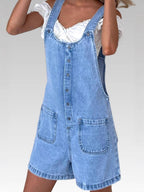 Straight-leg Denim Overalls Shorts