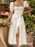 Fitted Backless Floral Print Halter Midi Dress