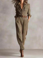 Cotton Plaid Work Pocket Jumpsuit