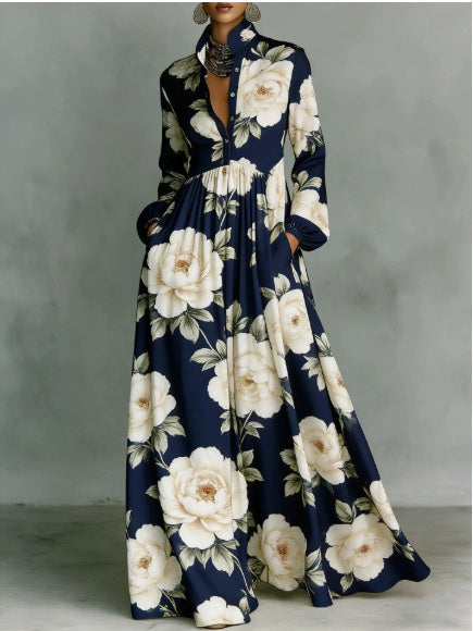 Long-sleeved Printed Maxi Dress