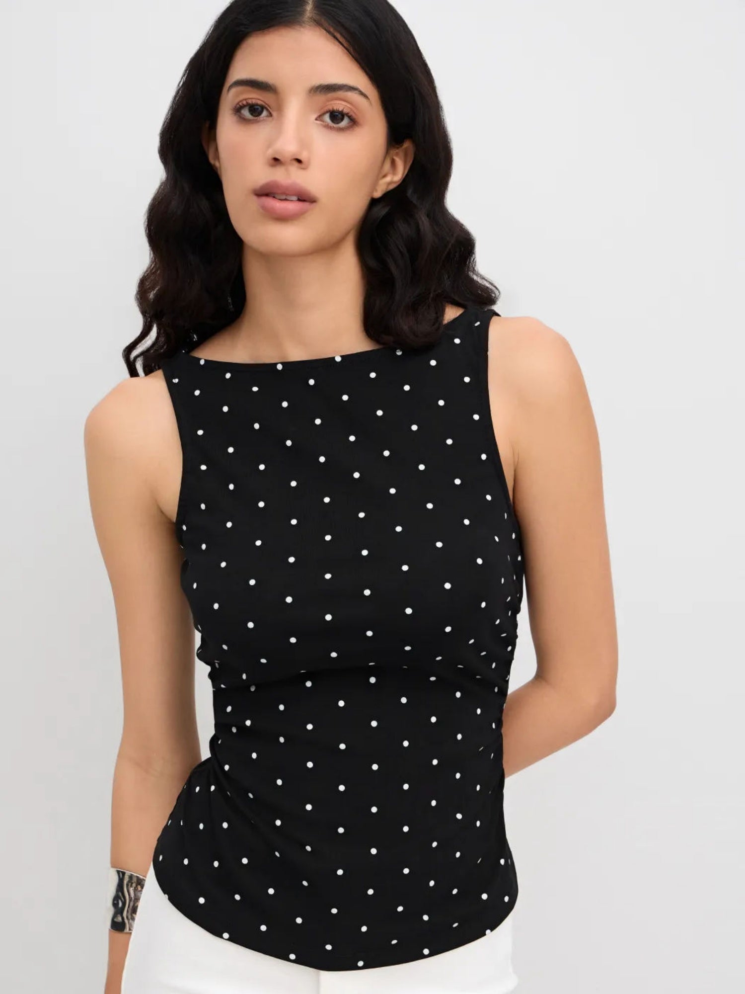 Polka Dots Gathered Waist Tank Tops